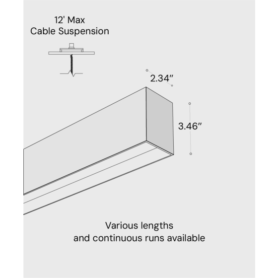 12100-22-P-R linear LED pendant light shown with black finish and regressed lens 