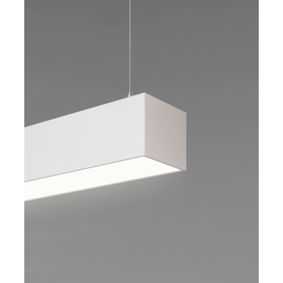 12100-23-P suspended pendant light shown with white finish and flush lens