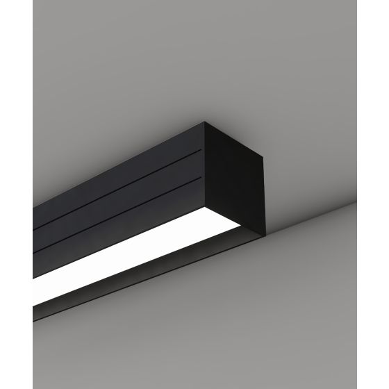 Alcon 12100-33-S-R, surface linear ceiling light shown in black finish and with a regressed lens.