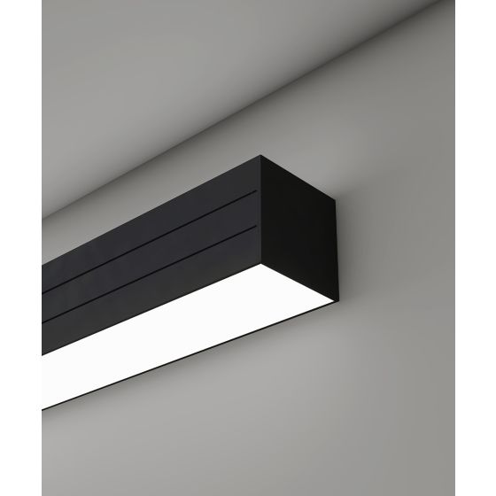 Alcon 12100-33-W, wall linear light shown in black finish and with a flush trim-less lens.