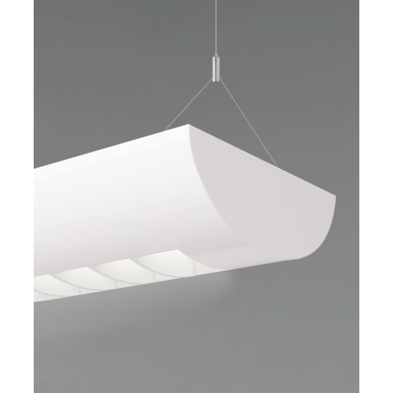 Alcon 12125-P, Half moon shaped pendant light shown in white finish and with white louvers.