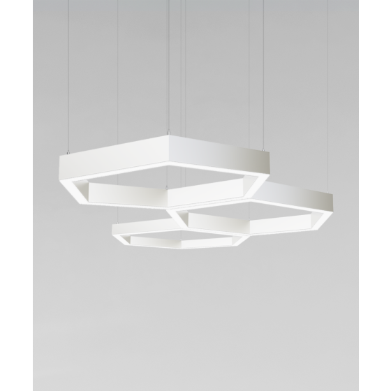 12175-P-TRI honeycomb LED pendant light shown in a white finish and with a flush trimless lens and aircraft cable suspension