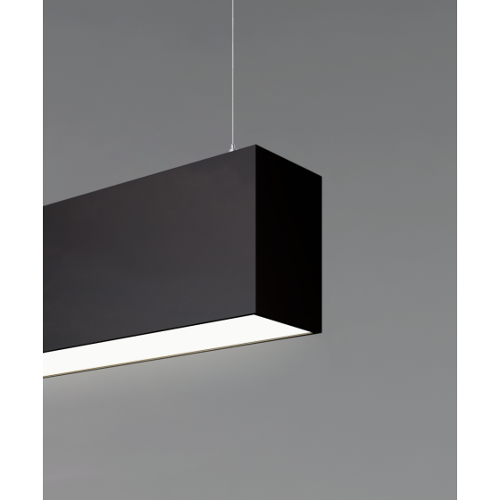 12180-P suspended pendant light shown with black finish and flush lens