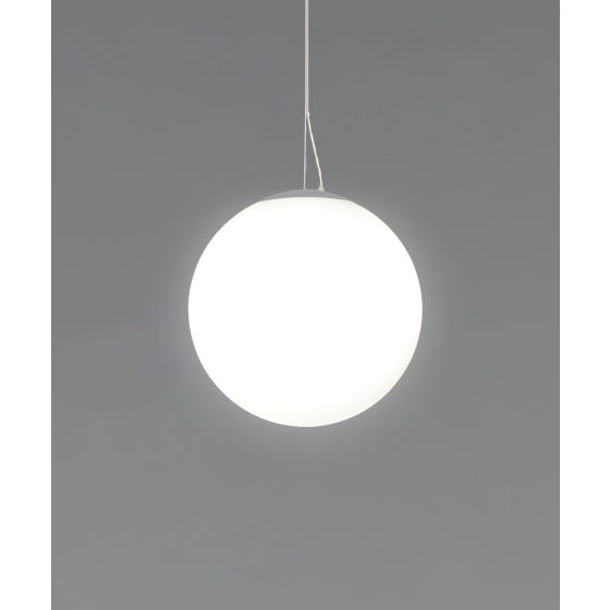 Alcon 12216-P, suspended commercial pendant light shown in white finish and with a flush trim-less lens.