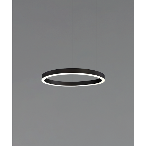 Alcon 12231-P, suspended commercial pendant light shown in black finish and with a flush trim-less lens.