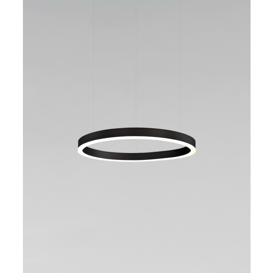 Alcon 12231-P, suspended commercial pendant light shown in black finish and with a flush trim-less lens.