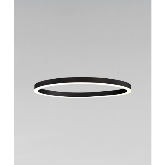Alcon 12232-P, suspended commercial pendant light shown in black finish and with a flush trim-less lens.