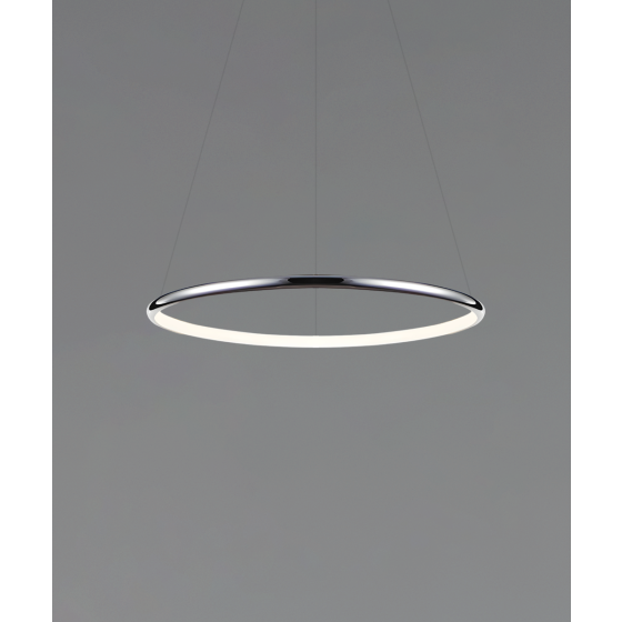 Alcon 12237-P, suspended commercial pendant ring light shown in silver finish and with a flush trim-less internal lens.