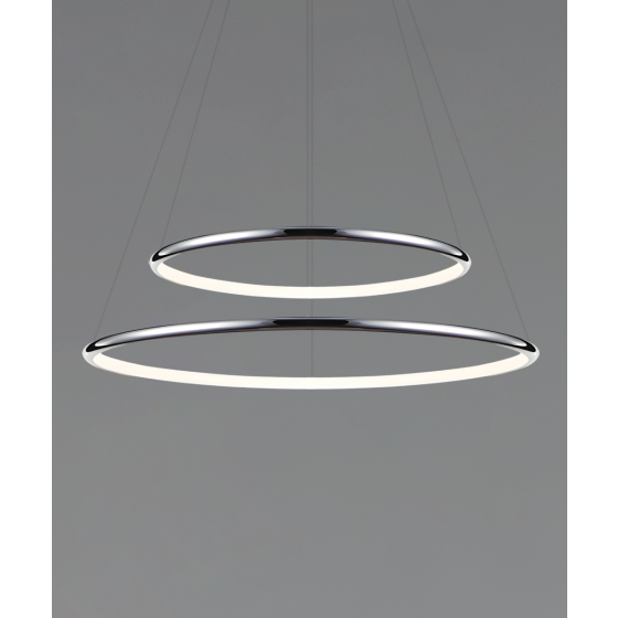 Alcon 12239-P, two-layered tiered suspended commercial pendant ring light shown in silver finish and with a flush trim-less internal lens.