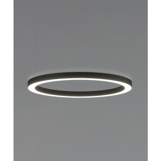 Alcon 12253-DI-P, suspended commercial pendant light shown in black finish and with a flush trim-less lens.