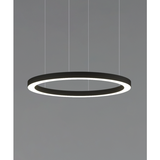 12253 slim ring chandelier light, shown in a black finish with a flush 360º horizontal ring trimless lens.