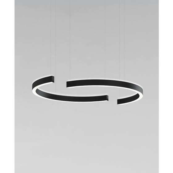 Alcon 12258-C curved pendant light shown in black finish and with a flush trimless direct and indirect lens for downlighting and uplighting