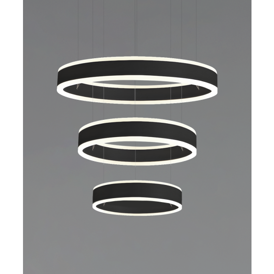 Alcon 12270-3-P, suspended commercial pendant light shown in black finish and with a flush trim-less lens.