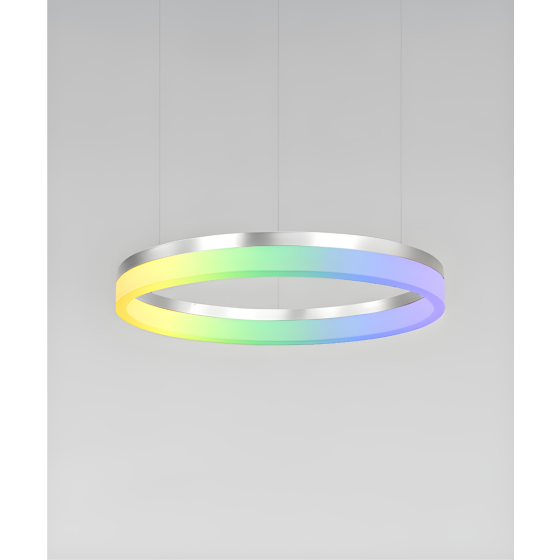 Alcon 12272-1-RGBW-P, suspended commercial 1 tiered ring pendant light shown in silver finish.
