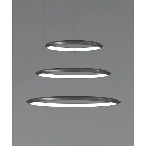 Alcon 12279-3-P, suspended commercial 3 tiered ring pendant light shown in black finish.