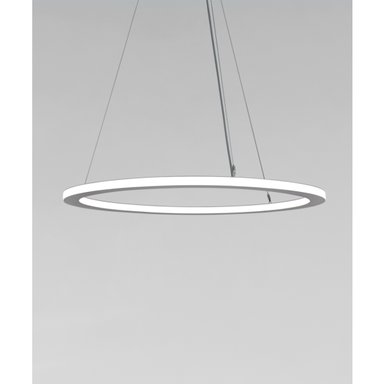 Alcon 12280-P, suspended commercial pendant light shown in silver finish and with a flush trim-less lens.