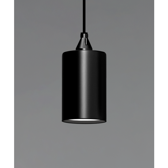 Alcon 12400-4P, suspended commercial cylindrical pendant light shown in black finish