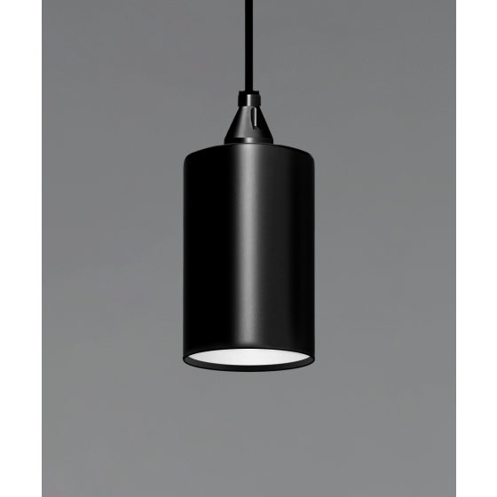 Alcon 12400-4P, suspended commercial cylindrical pendant light shown in black finish