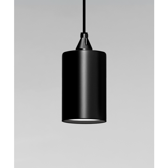 Alcon 12400-4P, suspended commercial cylindrical pendant light shown in black finish