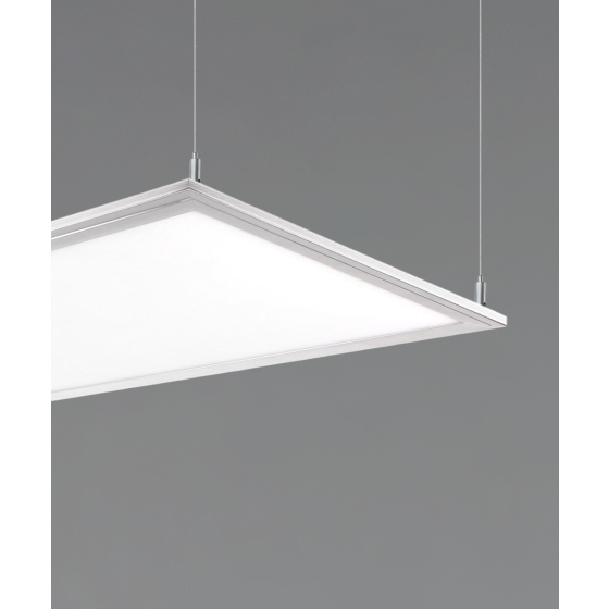 14052 edge-lit flat panel pendant light shown in s silver finish and with a flush trimmed lens.