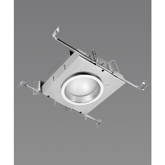 Product rendering of the 14135-4-L 4-inch lensed MRI and surgical light showing separate light module and fixture housings with external power supply