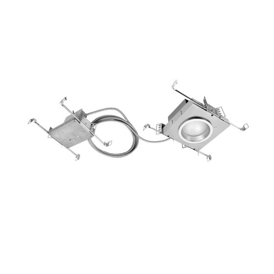 Product rendering of the 14135-4-L 4-inch lensed MRI and surgical light showing separate light module and fixture housings with external power supply