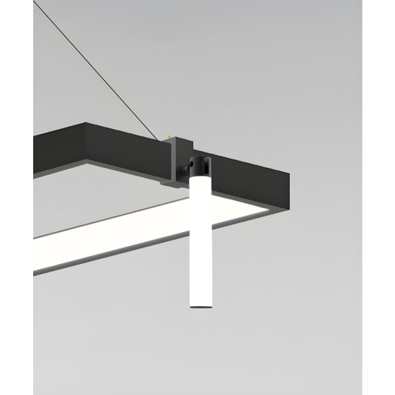 Alcon 15110-P, suspended commercial pendant light shown in black finish and with a flush trim-less lens.