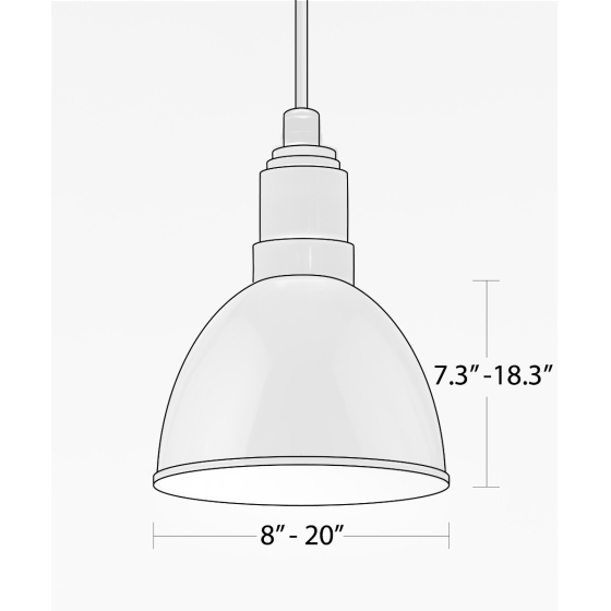 Product rendering of the 15201 industrial dome light pictured with a red exterior finish, white interior finish and black suspension cable