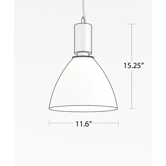 Alcon 15235, suspended commercial pendant light shown in silver finish and with an open bowl-shaped white acrylic lens.