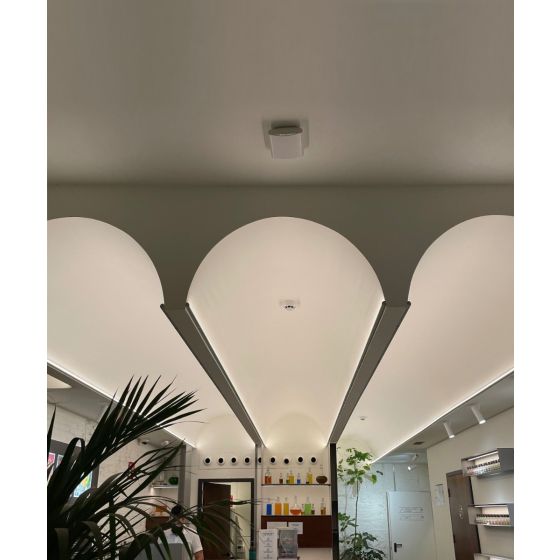 Application of the 15255 slim LED cove light providing uplighting in ceiling arches above a salon