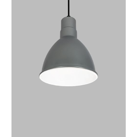 Alcon 15240-8, suspended commercial pendant light shown in black finish and with an open dome housing.