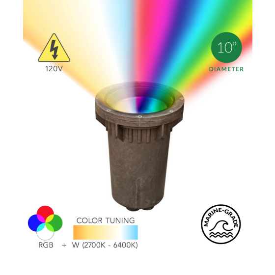 Alcon 9100-RGBW 10-Inch In-Ground RGB LED Well Light