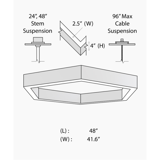 Alcon 12100-20-P-HEX, suspended commercial pendant light shown in black finish and with a flush trim-less lens.