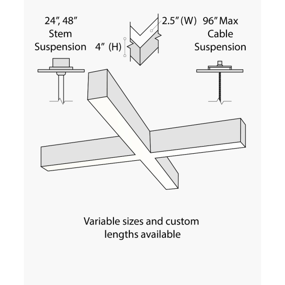 12100-20-X-P-TW x-shaped pendant light shown with a silver finish and tunable white light capabilities.