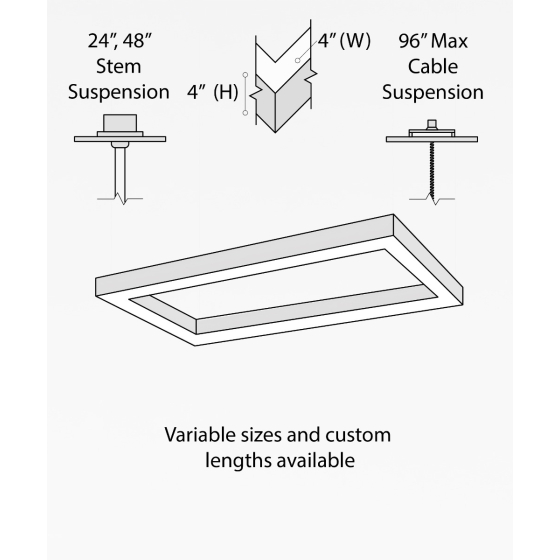 Alcon 12100-40-P-RC rectangular shaped pendant light shown in with black finish and a flushed lens.