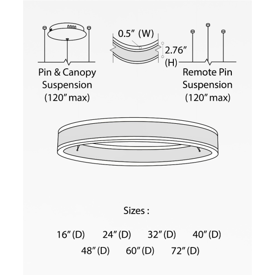 Alcon 12270-1-P, suspended commercial pendant light shown in black finish and with a flush trim-less lens.