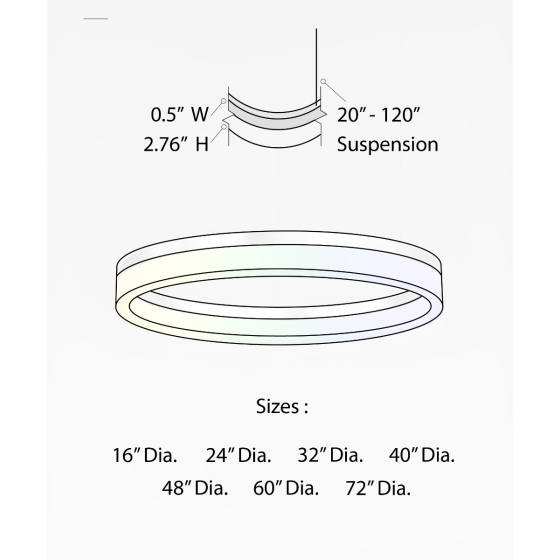 Alcon 12272-1-RGBW-P, suspended commercial 1 tiered ring pendant light shown in silver finish.