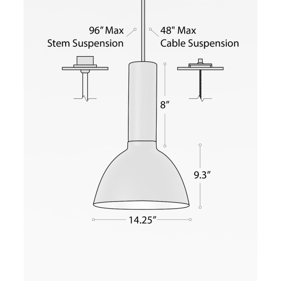 Alcon 12302-P-DM, suspended commercial pendant light shown in black finish and with a flush trim-less lens.