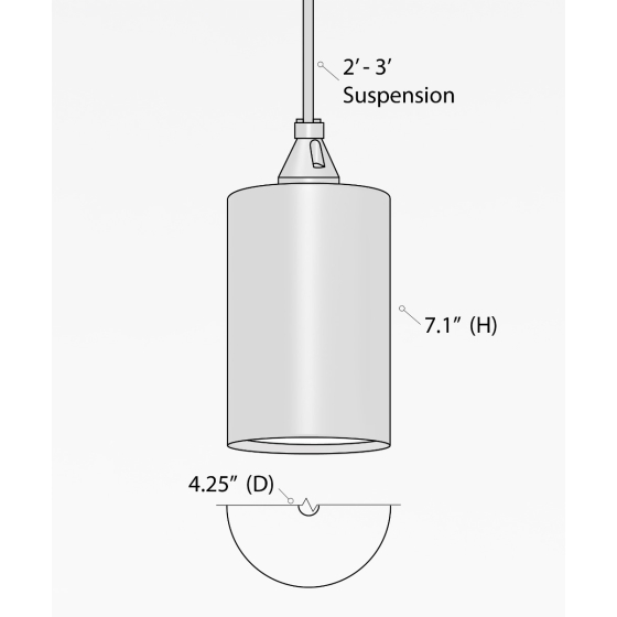 Alcon 12400-4P, suspended commercial cylindrical pendant light shown in black finish