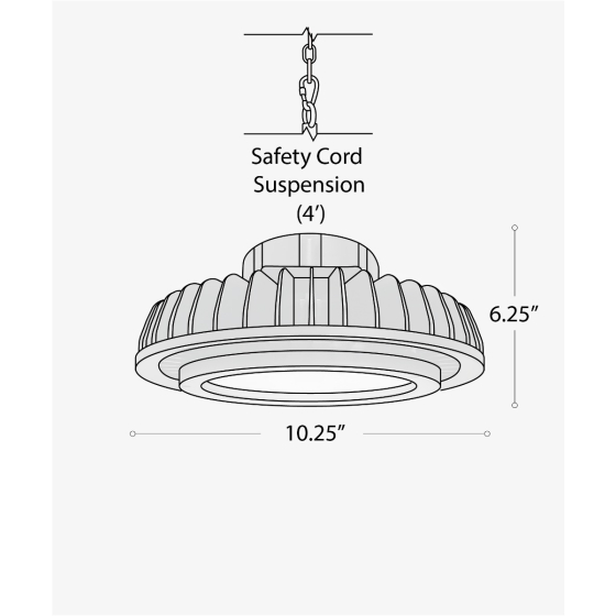 Alcon 15130, suspended commercial pendant light shown in black finish and with an inset trimmed lens and chain hanging cable.