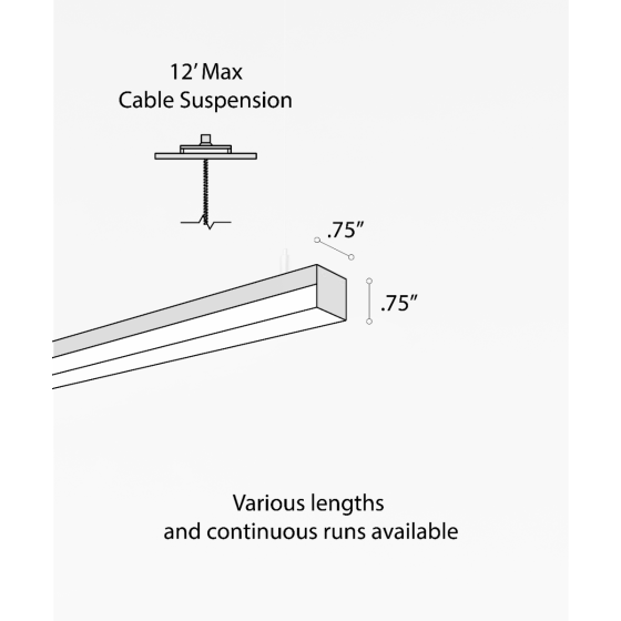 Suspended pendant light shown with black finish and side-wrapping lens