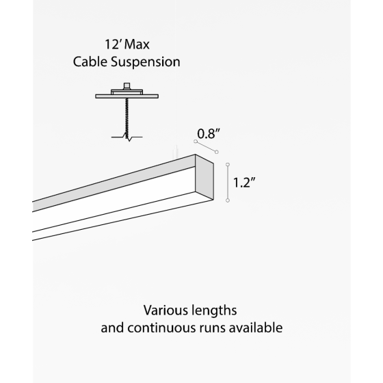 12100-8-P suspended pendant light shown in black finish and with side-wrapping lens