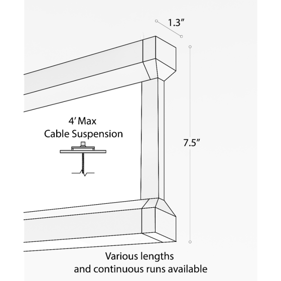 Alcon 12138-p, Thin framed linear pendant light shown in silver finish and with a flushed, center panel lens.