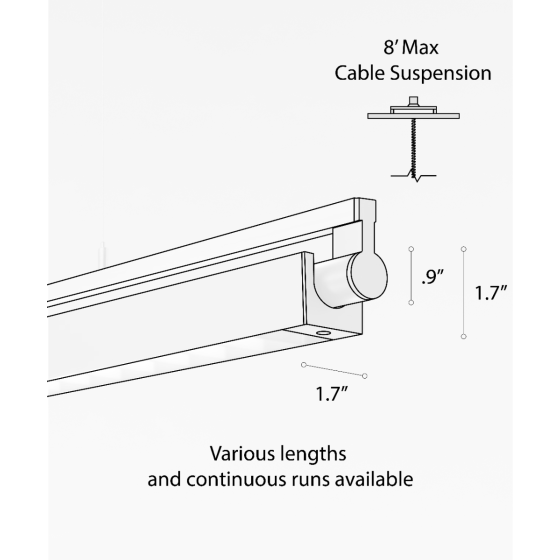 Alcon 12160-P-LDI, suspended linear pendant light shown in silver finish and with a rotating boxed louvered  lens.