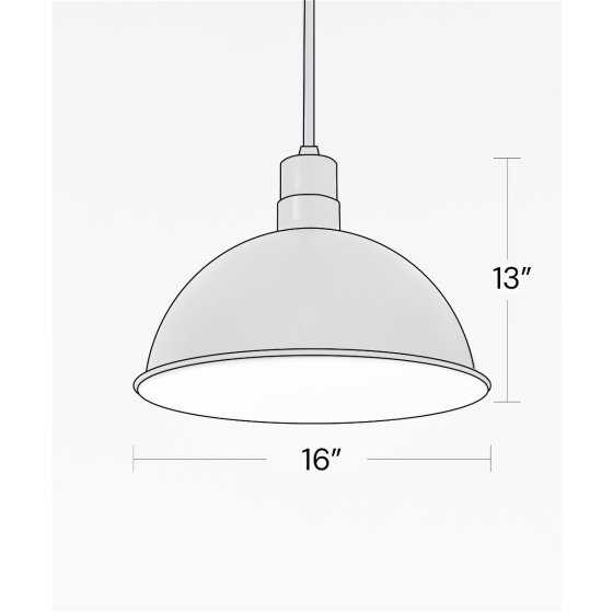 Alcon 15240-16, suspended commercial pendant light shown in black finish and with an open dome housing.