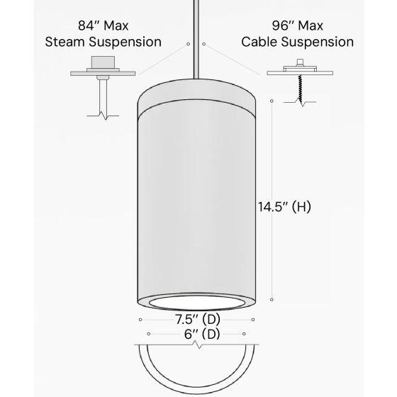  Alcon 12306-P, suspended commercial flush-lens cylindrical pendant light shown in black finish.