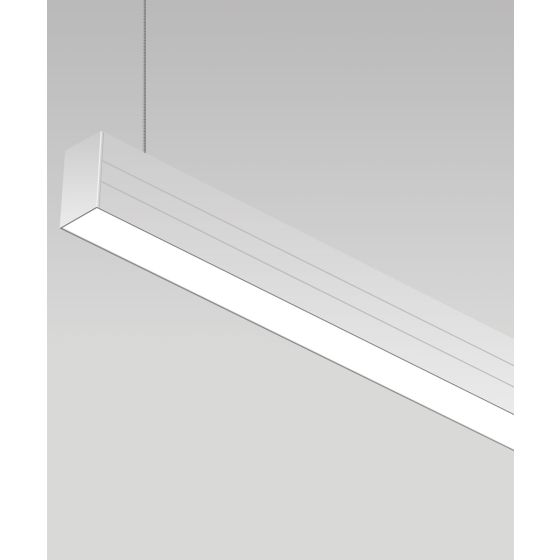 12100-21-P suspended pendant light shown with silver finish and flat lens