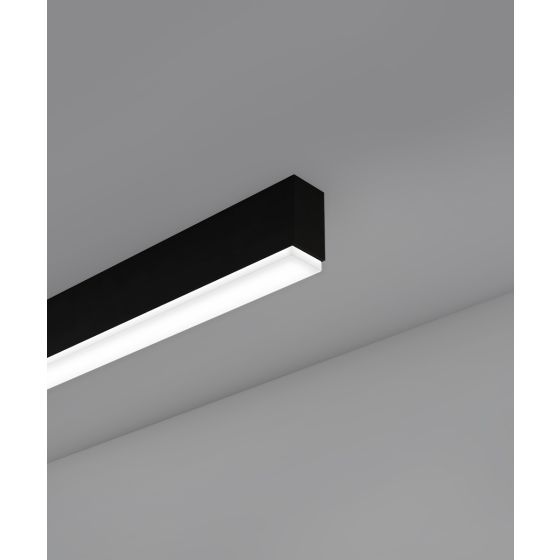 12100-12-S-D linear LED ceiling light shown with black finish and drop lens