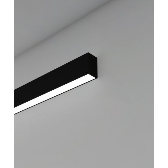 12100-12-W linear LED wall light shown with black finish and diffuser lens