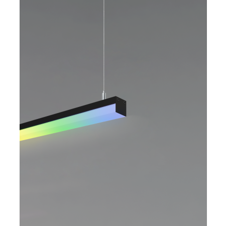 12100-10-P-RGBW suspended color changing pendant light shown with silver finish and side-wrapping lens